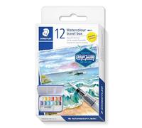 STAEDTLER Watercolour Paint Set - Travel Set - Design Journey - Including Mixing Palette, 12 Metallic Paints, Water Brush & Sponge - Set of 1, 888M M12-C