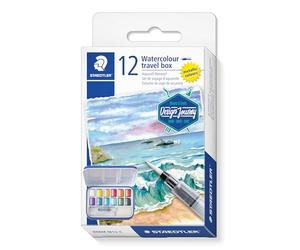 STAEDTLER Watercolour Paint Set - Travel Set - Design Journey - Including Mixing Palette, 12 Metallic Paints, Water Brush & Sponge - Set of 1, 888M M12-C