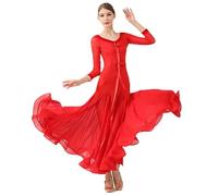 Stafeny Ballroom Dancing Dresses for Women Waltz Modern Performance Dancing Outfit Elastic Tango Foxtrot Dance Dress A-Line,Red,L