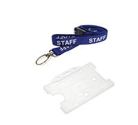 Staff Lanyard Neck Strap lanyards with Safety Breakaway, Metal Lobster Clip 15mm Wide and Clear ID Badge Card Pass Holder for NHS, Work Office, Security, Nurse, Teacher, Schools - Blue (Pack of 75)