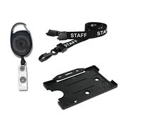 Staff Lanyard Neck Strap with Safety Breakaway 15mm, Badge Pass ID Card Holder Credit Card Size and Retractable Keyring Premier YoYo Reel (Black Plastic)