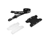 Staff Neck Strap Lanyard Black with Clear Double ID Card Pass Badge Holder (10)