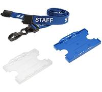 Staff Neck Strap Lanyard Blue with Blue Double ID Card Pass Badge Holder (10)