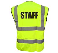 Staff Printed Yellow Hi Vis Vest/Waistcoat, Security Officer, Security Guard Bouncer, Doorman, Events, Medium