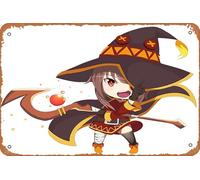 Staff, Red Eyes, Brown Hair, Chibi, Witch Hat, Konosuba God'S Blessing On This Wonderful World!!, Megumin (Konosuba), Konosuba Anime Poster Home Wall Art Decoration Retro Metal Tin Sign 8x12 inch