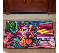 Staffie Dog Face Cute And The Space Colorful Doormat,Novelty Flannel Floor Mat With Non-Slip Backing,Housewarming Decor Gift for Dog Lovers Welcome Doormat 18X30 Inch