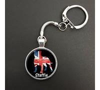 Staffie Dog Union Jack Pendant On A Snake Keyring Ideal Birthday Gift N484