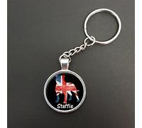 Staffie Dog Union Jack Pendant On A Split Ring Keyring Ideal Birthday Gift N484
