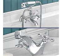 Stafford Victorian Bath Shower Mixer & Basin Mono Mixer Tap and Waste