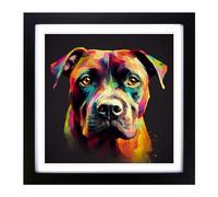 Staffordshire Bull Terrier Abstract Art No.1 Framed Print | 18x18 Inch Black Framed Wall Art | Ready to Hang | Abstract Animal Picture | Living Room Bedroom Lounge Office