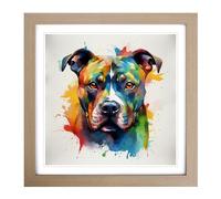 Staffordshire Bull Terrier Abstract Art No.2 Framed Wall Art Print, Ready to Hang Picture for Living Room Bedroom Home Office, Oak 18 x 18 Inch (45 x 45 cm)