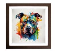 Staffordshire Bull Terrier Abstract Art No.2 Framed Wall Art Print, Ready to Hang Picture for Living Room Bedroom Home Office, Walnut 18 x 18 Inch (45 x 45 cm)