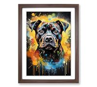 Staffordshire Bull Terrier Action Framed Wall Art Print A2 Walnut