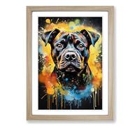 Staffordshire Bull Terrier Action Painting Framed Print | A2 Oak Framed Wall Art | Ready to Hang | Modern Animal Picture | Living Room Bedroom Lounge Office