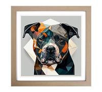 Staffordshire Bull Terrier Bauhaus Framed Print | 18x18 Inch Oak Framed Wall Art | Ready to Hang | Modern Animal Picture | Living Room Bedroom Lounge Office