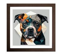 Staffordshire Bull Terrier Bauhaus Framed Print | 18x18 Inch Walnut Framed Wall Art | Ready to Hang | Modern Animal Picture | Living Room Bedroom Lounge Office