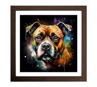 Staffordshire Bull Terrier Conceptual Art No.2 Framed Print | 18x18 Inch Walnut Framed Wall Art | Ready to Hang | Modern Animal Picture | Living Room Bedroom Lounge Office