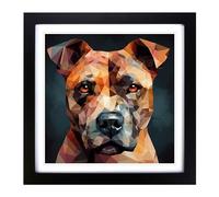 Staffordshire Bull Terrier Cubism Framed Print | 18x18 Inch Black Framed Wall Art | Ready to Hang | Cubist Animal Picture | Living Room Bedroom Lounge Office