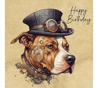 Staffordshire Bull Terrier Fantasy Steampunk Square Birthday Card (Design 2) - Happy Gift For Her Him Friend Mum Dad Sister Brother Premium Quality Blank Inside Envelope Included