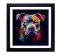 Staffordshire Bull Terrier Futurism Framed Print | 18x18 Inch Black Framed Wall Art | Ready to Hang | Modern Animal Picture | Living Room Bedroom Lounge Office