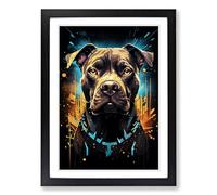 Staffordshire Bull Terrier Futurism Framed Wall Art Print A2 Black