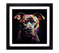 Staffordshire Bull Terrier Futurism No.1 Framed Wall Art Print, Ready to Hang Picture for Living Room Bedroom Home Office, Black 18 x 18 Inch (45 x 45 cm)