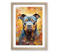 Staffordshire Bull Terrier Impressionism Framed Print | A2 Oak Framed Wall Art | Ready to Hang | Impressionist Animal Picture | Living Room Bedroom Lounge Office