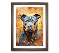 Staffordshire Bull Terrier Impressionism Framed Wall Art Print A2 Walnut