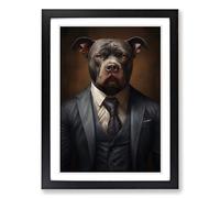 Staffordshire Bull Terrier in a Suit Framed Wall Art Print A2 Black