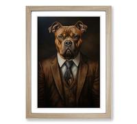 Staffordshire Bull Terrier in a Suit Framed Wall Art Print A2 Oak