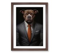 Staffordshire Bull Terrier in a Suit Painting No.2 Framed Print | A2 Walnut Framed Wall Art | Ready to Hang | Modern Animal Picture | Living Room Bedroom Lounge Office