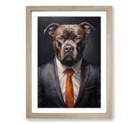 Staffordshire Bull Terrier in a Suit Painting No.4 Framed Wall Art Print, Ready to Hang Picture for Living Room Bedroom Home Office, Oak A2 (48 x 66 cm)