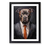 Staffordshire Bull Terrier in a Suit Painting No.4 Framed Wall Art Print, Ready to Hang Picture for Living Room Bedroom Home Office, Black A2 (48 x 66 cm)