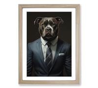 Staffordshire Bull Terrier in a Suit Painting No.5 Framed Print | A2 Oak Framed Wall Art | Ready to Hang | Modern Animal Picture | Living Room Bedroom Lounge Office