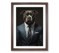 Staffordshire Bull Terrier in a Suit Painting No.5 Framed Wall Art Print, Ready to Hang Picture for Living Room Bedroom Home Office, Walnut A2 (48 x 66 cm)