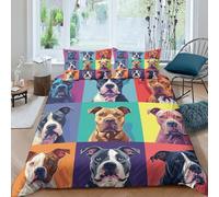 Staffordshire Bull Terrier Quilt Cover 3D Kids Bedding Set 3 Pieces Ultra Soft Microfiber Polyester Comforter Cover Theme Quilt Cover with Zipper Closure2Pillow Case Easy Care,Double（200x200cm）