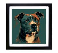 Staffordshire Bull Terrier Retro Framed Print | 18x18 Inch Black Framed Wall Art | Ready to Hang | Retro Animal Picture | Living Room Bedroom Lounge Office