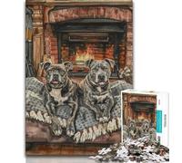 Staffordshire Bull Terrier Roasting Fire Jigsaw Puzzles for Adults 1000 Piece,Staycation Kill Time with Fully Interlocking Randomly Shaped Pieces (38x26cm)