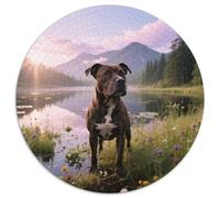 Staffordshire Bull Terrier Round Jigsaw of 1000 Pieces with Pet Dog, For Quiet Moments, Encourages Focus And Patience, Made for Adults 1000pcs (67.5x67.5cm)