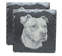 Staffordshire Bull Terrier Slate Coasters - Premium Square 10 x 10 cm Natural Slate, Clear Varnished - Dog Lover Gift Set of 2 - Rustic Edge Drink Protectors (Staffy)