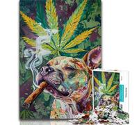 Staffordshire Bull Terrier Smoking Jigsaw Puzzles for Adults,Help The Brain Exercise Addictive Toys to Cultivate Patience Suitable for Couples (38x26cm)