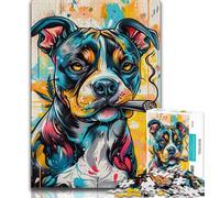 Staffordshire Bull Terrier Smoking Puzzles 1000 Pieces for Teenagers,Stress Reliever Difficult Challenge Deal As Gifts for The Whole Family (75x50cm)