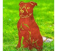 Staffordshire Bull Terrier Statue Garden Ornament Christmas Decor Gift Dog Owner Mom Her Lover Him Woman Figurine Themed Sculpture (Brindle Fawn Red Staffy - Natural Oxidised)