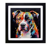 Staffordshire Bull Terrier Suprematism Framed Print | 18x18 Inch Black Framed Wall Art | Ready to Hang | Modern Animal Picture | Living Room Bedroom Lounge Office