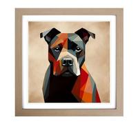 Staffordshire Bull Terrier Suprematism No.2 Framed Wall Art Print, Ready to Hang Picture for Living Room Bedroom Home Office, Oak 18 x 18 Inch (45 x 45 cm)