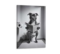 Staffordshire Bull Terrier Toilet Reading Newspaper Funny Bathroom Toilet Canvas Wall Art Posters For Room Aesthetic And Decor Poster For Bedroom Kitchen Bathroom Living Room Office Decor 08x12inch(20