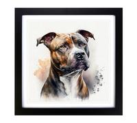 Staffordshire Bull Terrier Watercolour Framed Print | 18x18 Inch Black Framed Wall Art | Ready to Hang | Modern Animal Picture | Living Room Bedroom Lounge Office