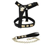 Staffordshire Bull Terrior Leather Dog Harness and Chain Lead set Black
