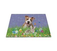 Staffordshire Terrier Dog Welcome, Happy Easter Bunny Eggs Spring Flower Bath Mat Non-Slip Welcome Mat Funny Indoor Outdoor Mats For Shower Kitchen Hallway 40X60Cm