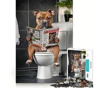Staffordshire Terrier on The Toilet Adults Puzzles 1000 Piece Jigsaws Mind Exercise Toy Relaxed Mind Design Assembly Santa Wish Gift 50x75cm
